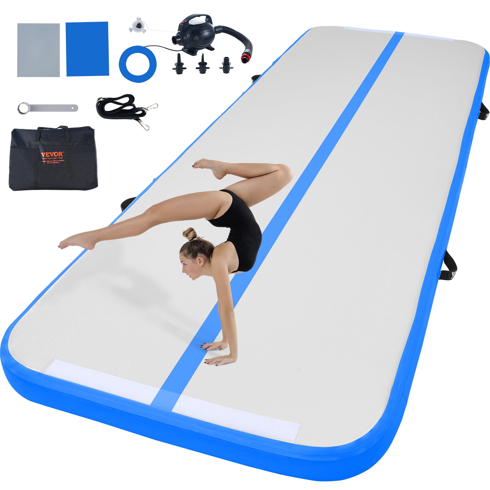 VEVOR Gymnastics Air Mat, 4 inch Thickness Inflatable Gymnastics Tumbling Mat, Tumble Track with Electric Pump, Training Mats