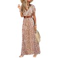 thumbnail image 1 of Bellella Robes Évasées pour Femmes Robe Longue Maxi Imprimée Florale Col en V Kaftan Robe d'Été Ample Manches Courtes Vacances Rouge TG, 1 of 2