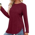 thumbnail image 4 of Lenpel T-Shirts pour Femmes, Mode d'Automne, Manches Longues, Col Ras du Cou, Fente Latérale, Ourlet Arrondi, Tunique en Tricot Côtelé, Hauts, T-Shirts Doux et Décontractés (Vin, XX-Grand), 4 of 6