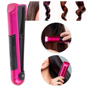 Hair Straightener, USB Rechargeable Multi-functional Mini Hair Straightener Curler Hair Styling Tool Hair Straightening Flat Irons Rose Red