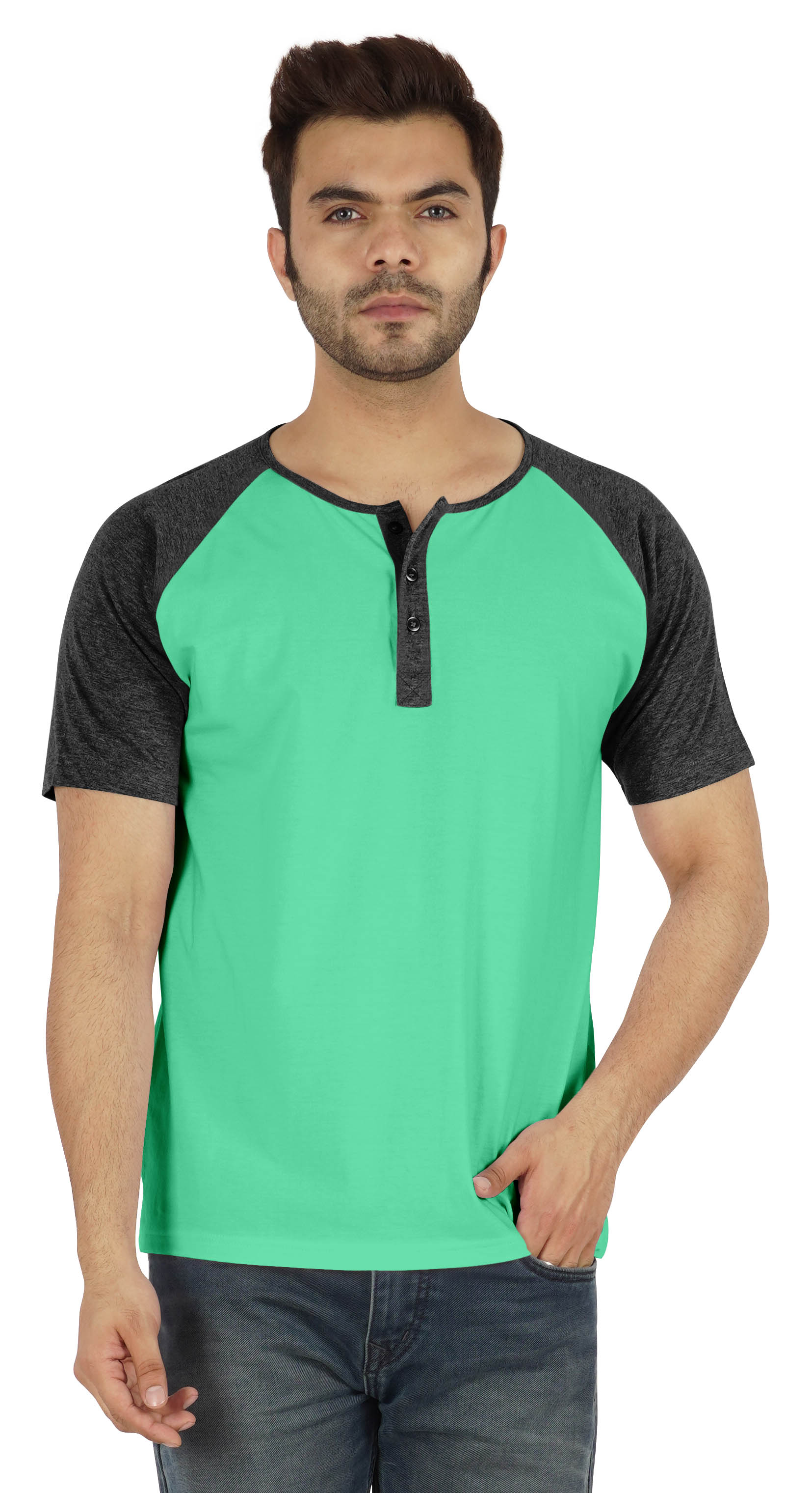 Inkmeso T-Shirts Classiques Henley à Manches Raglan Courtes en Coton Légers Unis pour Hommes