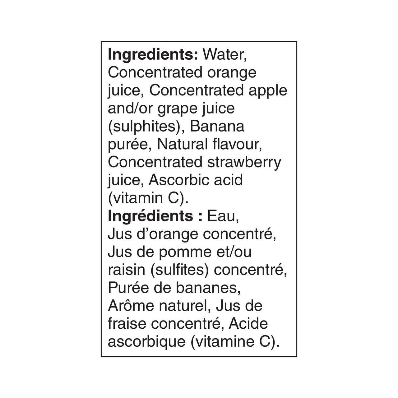 Great Value Orange Fraise Banane Jus et Mélange de Purées à 100 % Fait de Concentré et d'Autres Ingrédients