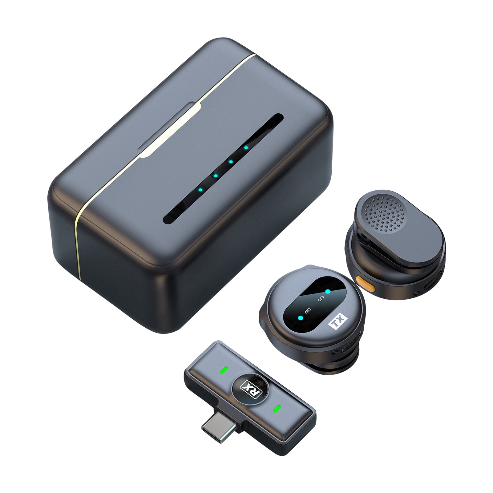 Microphone Sans Fil One-Trigger-Two 2.4G avec Clip Magnétique pour Téléphone Intelligent, Portée de Transmission de 50M, Réduction de Bruit, Batterie Intégrée avec Étui de Chargement, Remplacement pour Téléphone Intelligent Android Type-C