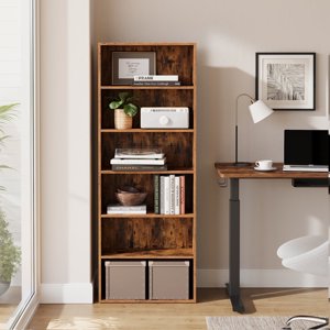 LEDREM 6-Tier Adjustable Bookcase, Open Bookshelf, Storage Shelf Organizer, 22lb Capacity per Shelf, for Home, Office Rustic Brown