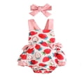 thumbnail image 1 of Barboteuse pour Bébé Fille Sans Manches Dos Nu à Imprimé Fraises Justaucorps Court Bandeau, 1 of 7