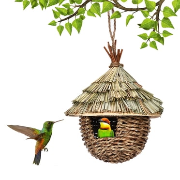 EGNMCR Hand-woven Hummingbird House Creative Bird Nests Hibiscuser Grass Simulation Birdhouse Gardening Hanging Decoration bird nest