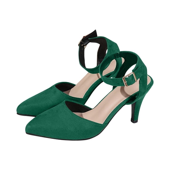 Women's Ankle Strap High Heels Pointed Toe Buckle Dress Shoes Suede Elegant Party Wedding Comfortable Footwear Green 37