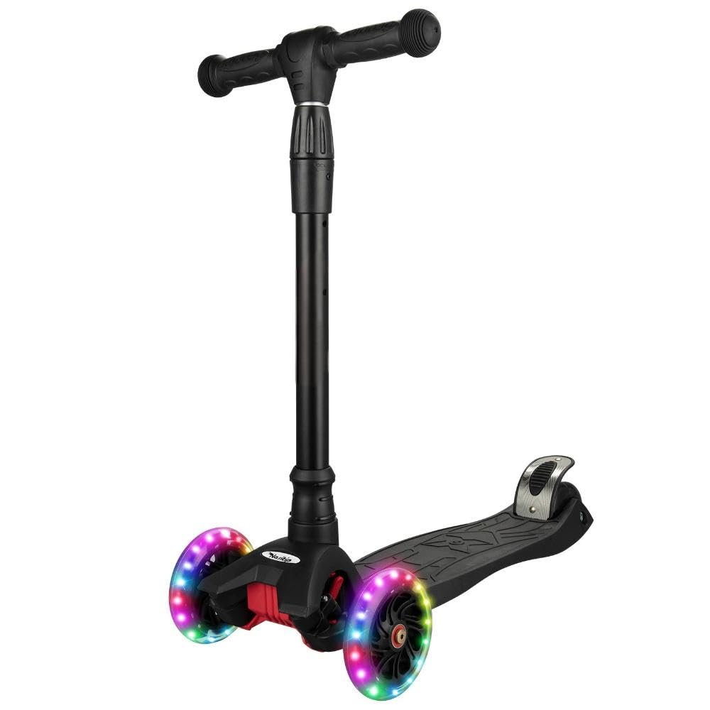 AKDSteel Trottinettes pour Enfants de 3 à 5 Ans, Trottinette à Pousser pour Garçons Filles Tout-Petits, 4 Hauteurs Réglables, Roulement AEBC-9, 3 Roues Lumineuses, Inclinaison pour Diriger, Activités Extérieures pour Enfants de 3 à 12 Ans