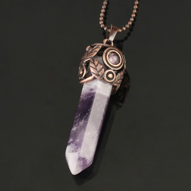 Natural Crystal Stone Pendants Antique Copper Column Energy Female Men Necklaces