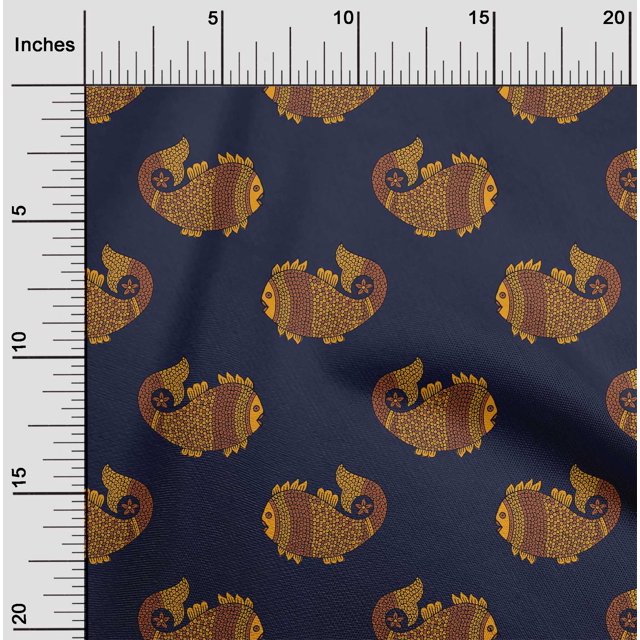 oneOone Cotton Flex Fabric Fish Block Decor Fabric Printed BTY 40 Inch Wide