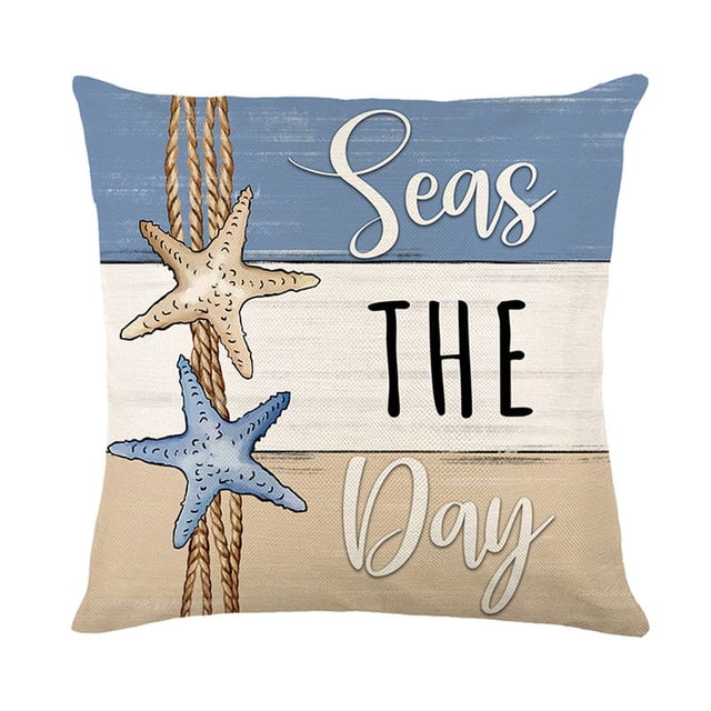 Kyusrd Summer Letters Pillow Set Scallop Printing Sofa Window Cushion Set Living Room Bedroom Cushions