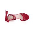 thumbnail image 4 of BLISSFUL STEP Women's Sandals High Block Heels Solid Color Lace up Sandals Red 6, 4 of 8