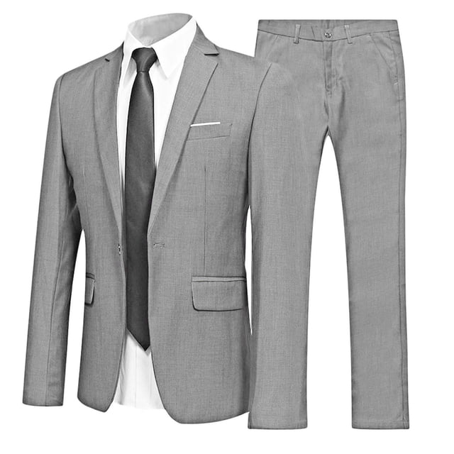 Jelory Mens 2 Piece Suit Formal Business Slim Fit Suits One Button Solid Blazer Jacket with Trousers Gray M