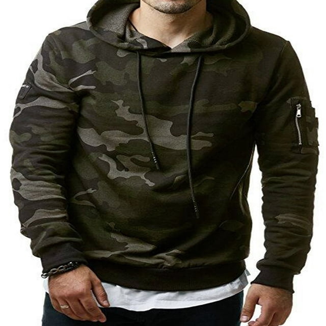 Autumn Men Fleece Warm Hoodie Camouflage Sweatshirt Pullover Coat Tops