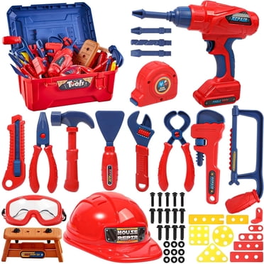 Toys Games Kids,Christmas Decorations Toys Clearance,Kids Tool Set 48 Pcs Kids Tool Set Pretend Play Kids Toys with Tool Box and Electronic Toy Drill Toy Tools for Toddler Boys Girl Kid Child Ages 3+