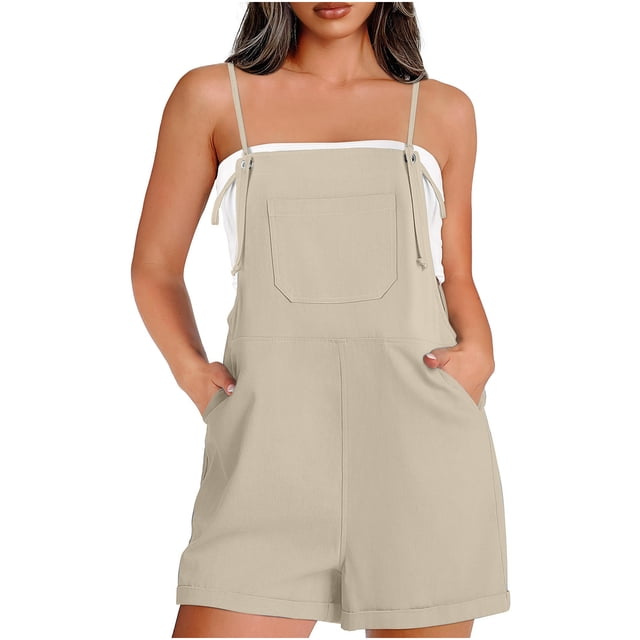 Gspmoly Short pour Femme, Mode Femme Été Décontractée Sans Manches à Bretelles Combinaison Courte Short de Course jusqu'à 70 % de Rabais Kaki m