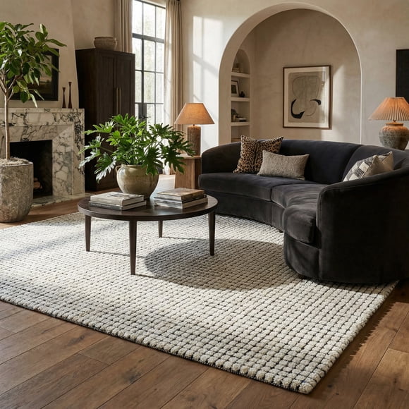 Rug Branch Maya Modern Checkered Beige Black Indoor Hand-Tufted Area Rug