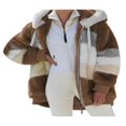 thumbnail image 1 of Women Fuzzy Fleece Hooded Coat Open Front Color Block Fluffy Hoodies Jacket Outwear with Pockets, 1 of 5