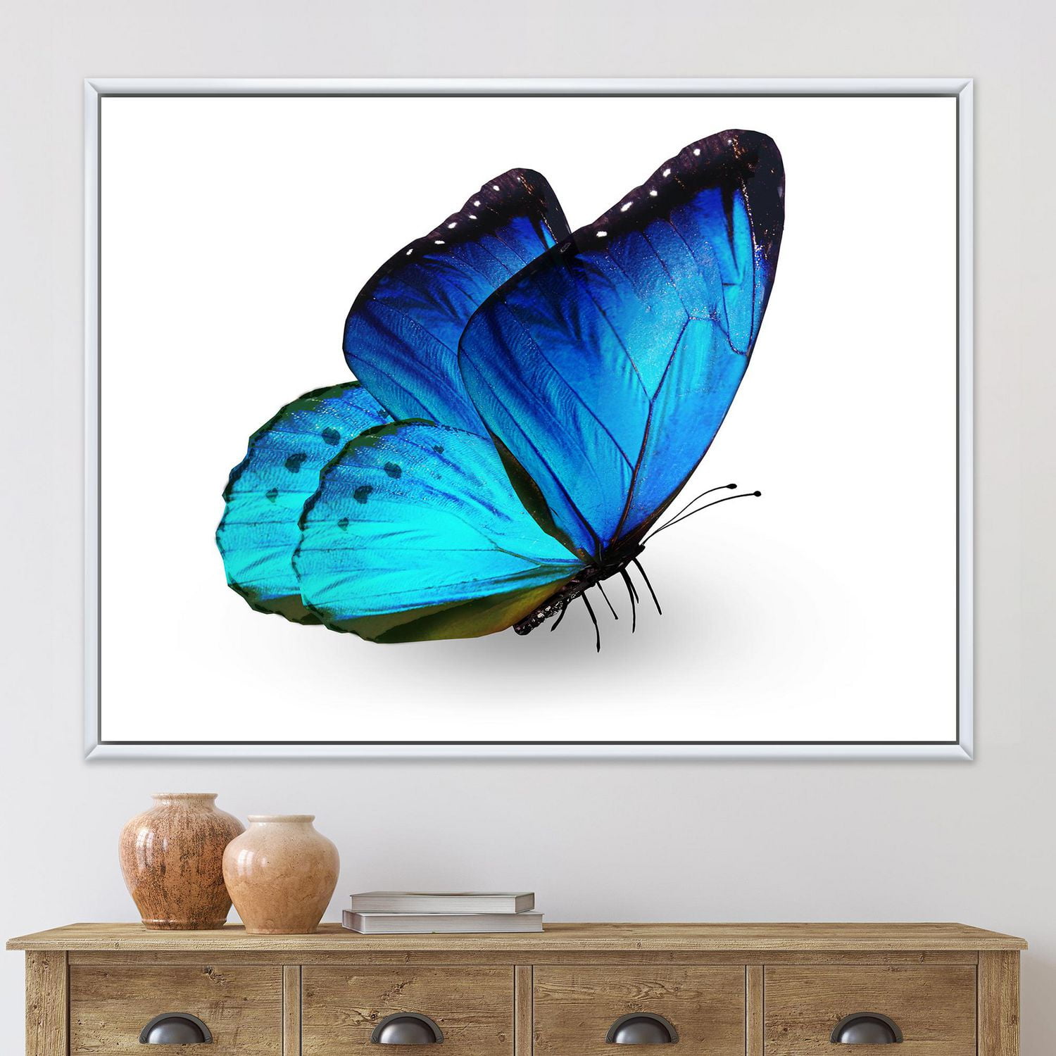 Designart Papillon bleu vibrant ART MURAL À CADRE FLOTTÉ