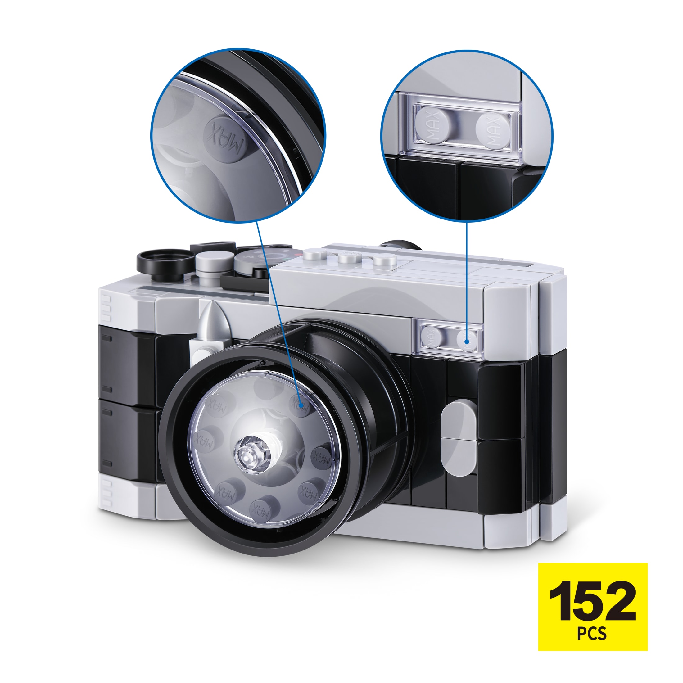 MAX Build More Premium Retro Series 2 (Camera) by ZURU : Jouet déballage avec mini briques à collectionner, jusqu'à 188 pièces, 4 designs à construire. Pour enfants, préados, adultes, dès 8 ans.