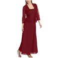 thumbnail image 1 of Pompotops Ensemble Deux Pièces Décontracté pour Femme Robe en Mousseline Unie Sans Manches Cardigan en Dentelle à Demi-Manches, 1 of 6