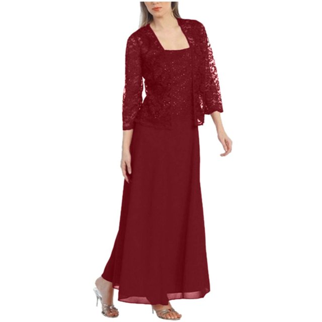 Pompotops Ensemble Deux Pièces Décontracté pour Femme Robe en Mousseline Unie Sans Manches Cardigan en Dentelle à Demi-Manches