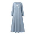 thumbnail image 4 of Pisexur Robe d'Automne pour Femme 2023 Robe en Coton et Lin à Manches Longues, Ligne A et Évasée, Maxi Longue, 4 of 5