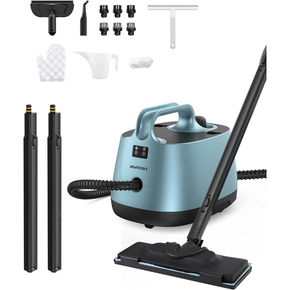 Steam Cleaner, Aspiron Upgrade Steamer with 21 Accessories, Portable Multipurpose Steam Cleaners, Quick Heating,1.5L Capacity, Heavy Duty Steam Cleaner Carpet and Upholstery, Floors, Tiles, Car, Cyan