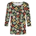thumbnail image 4 of Pompotops T-shirt de Mode pour Femmes, Blouse Mi-Longue à Manches 3/4, Col Rond, Hauts Décontractés en Liquidation, 4 of 5