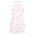 thumbnail image 1 of Nyeemya Combinaison de Danse à Paillettes pour Filles, Col Licou, Sans Manches, Rumba Samba, Rose, 12, 1 of 5