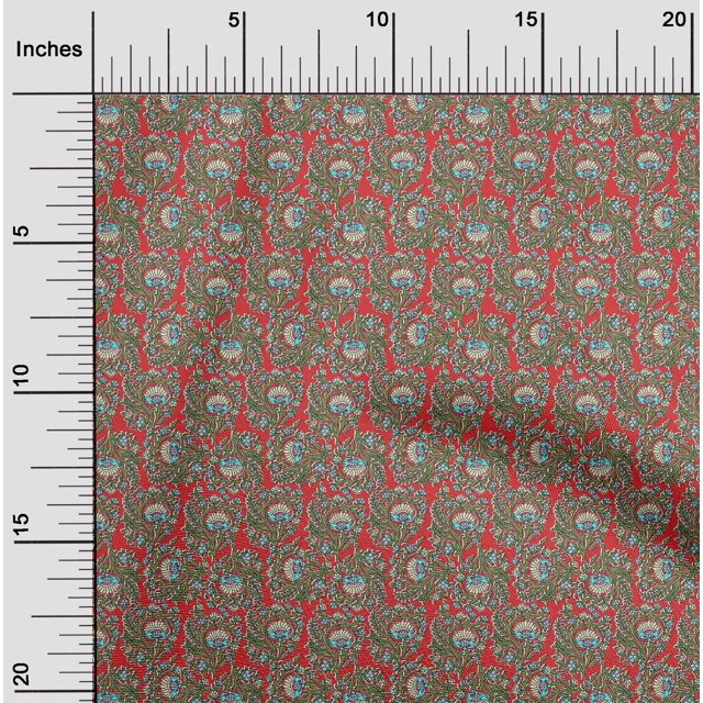 oneOone Polyester Lycra Fabric Leaves & Floral Block Print Sewing Fabric BTY 56 Inch Wide