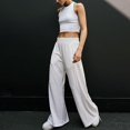 thumbnail image 4 of Ensemble Pantalon 2 Pcs Décontracté Col Rond Poches Tenue de Vacances (Noir S), 4 of 8
