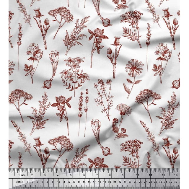 Soimoi Tissu en Velours Rouge Feuilles et Imprimé Floral d'Onagre 1 Yard 58 Pouces de Large