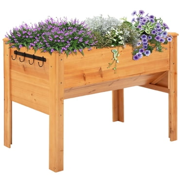 Outsunny Raised Garden Bed 48” x 24” x 32” Natural Fir Wood Elevated Planter Box with Water Draining and Liner