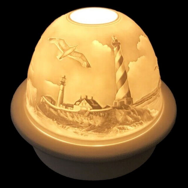 Lighthouse On A Stormy Sea Tea Light Dome Candle Holder