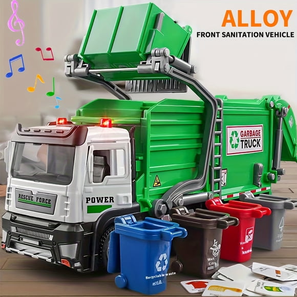 LNGOOR Simulated Alloy Front Garbage Truck Toy Cleaning Garbage Sorting Bin Sanitation And Cleaning Engineering Model Car Boy