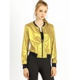 thumbnail image 2 of INSPIRE CHIC Women's Costume Stand Collar Metallic Zip Crop Length Bomber Jacket, 2 of 6