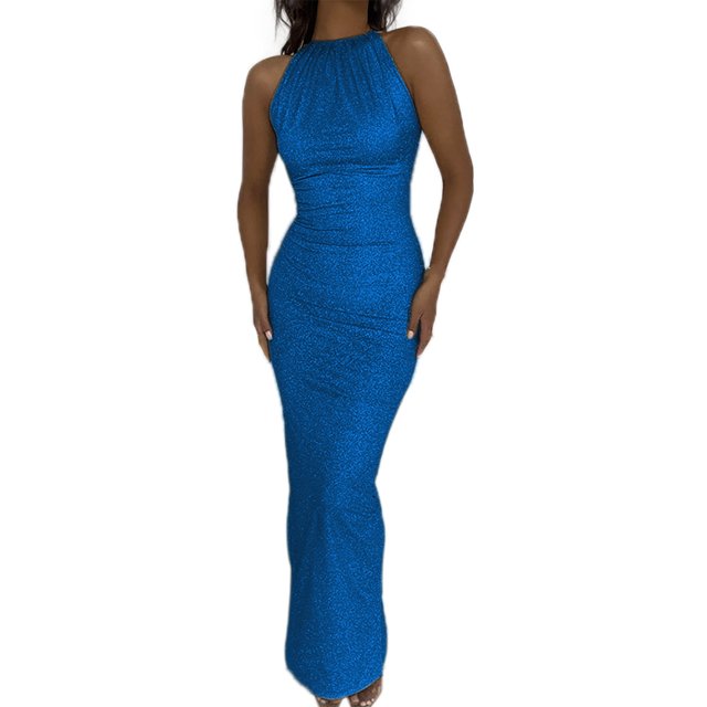 Ketyyh-chn99 Robes de Soirée pour Femmes Élégantes et Classiques Robe de Cocktail Décontractée Sans Manches Fluide Plissée Soleil Plage Bohème Élégante Évasée Robes de Fête Bleu,m