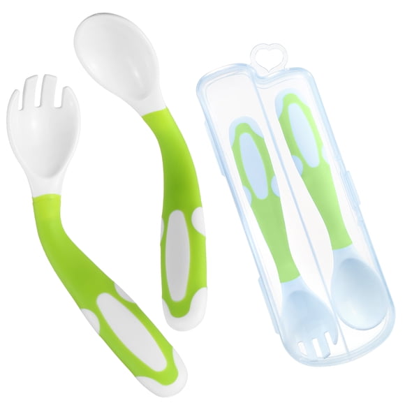 Ensemble de Cuillère et Fourchette pour Bébé Étui de Voyage Pliable et Poignée Cuillère d'Entraînement pour Bébé avec Boîte de Rangement Vaisselle Portable pour Bébés Nourrissons Tout-Petits