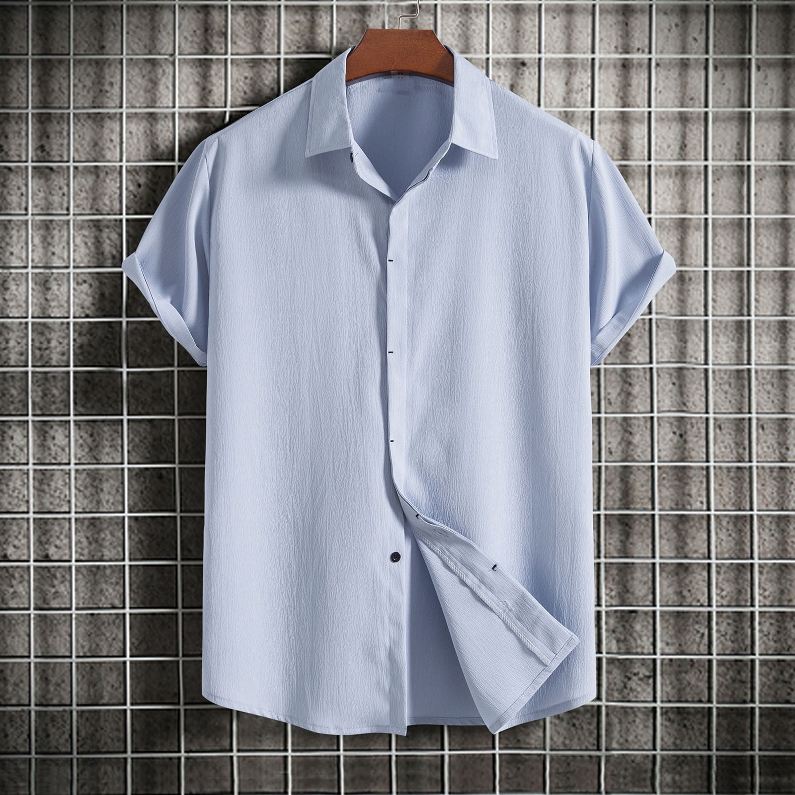zanvin Hauts d'Été, Chemise Décontractée pour Homme Unie à Col Rabattu à Manches Courtes avec Fermeture à Boutons, Blouse Hawaïenne