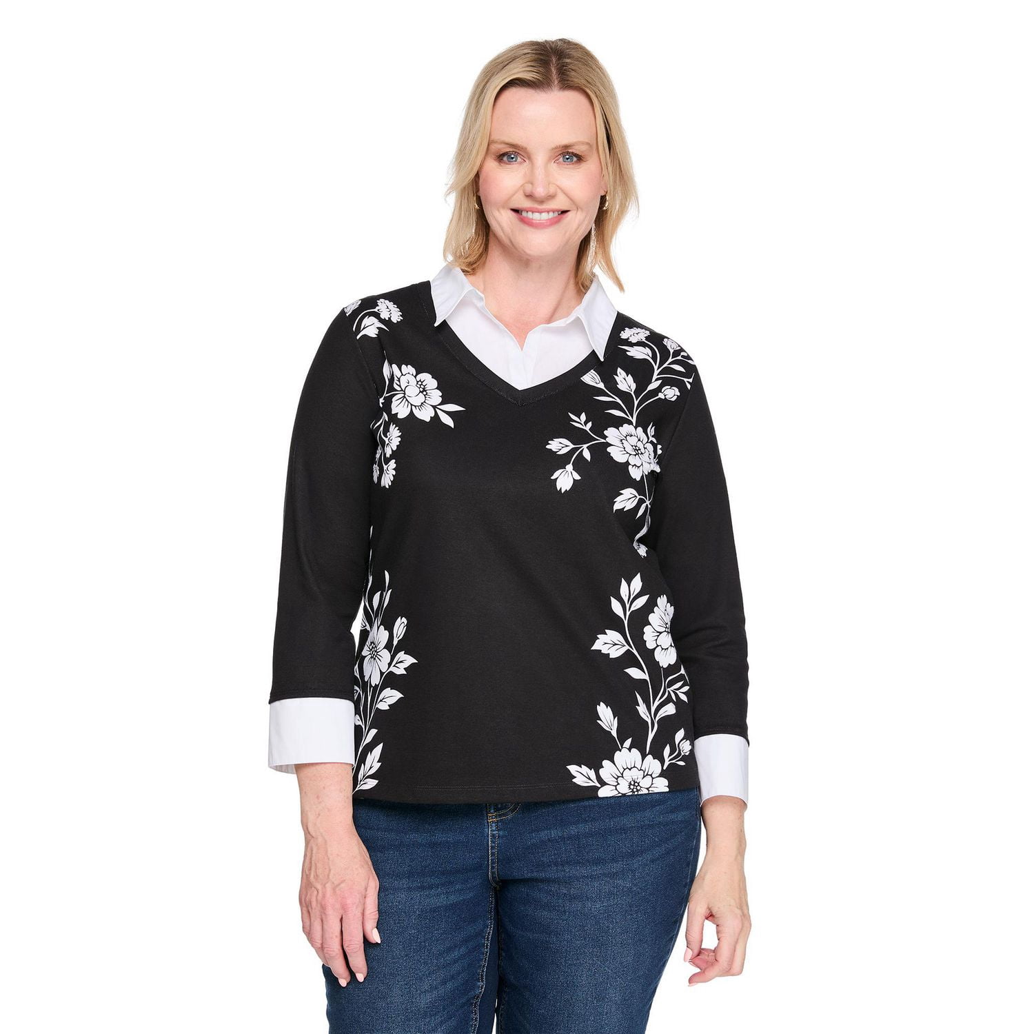 Karen Scott Women's Plus Collared V-Neck Top