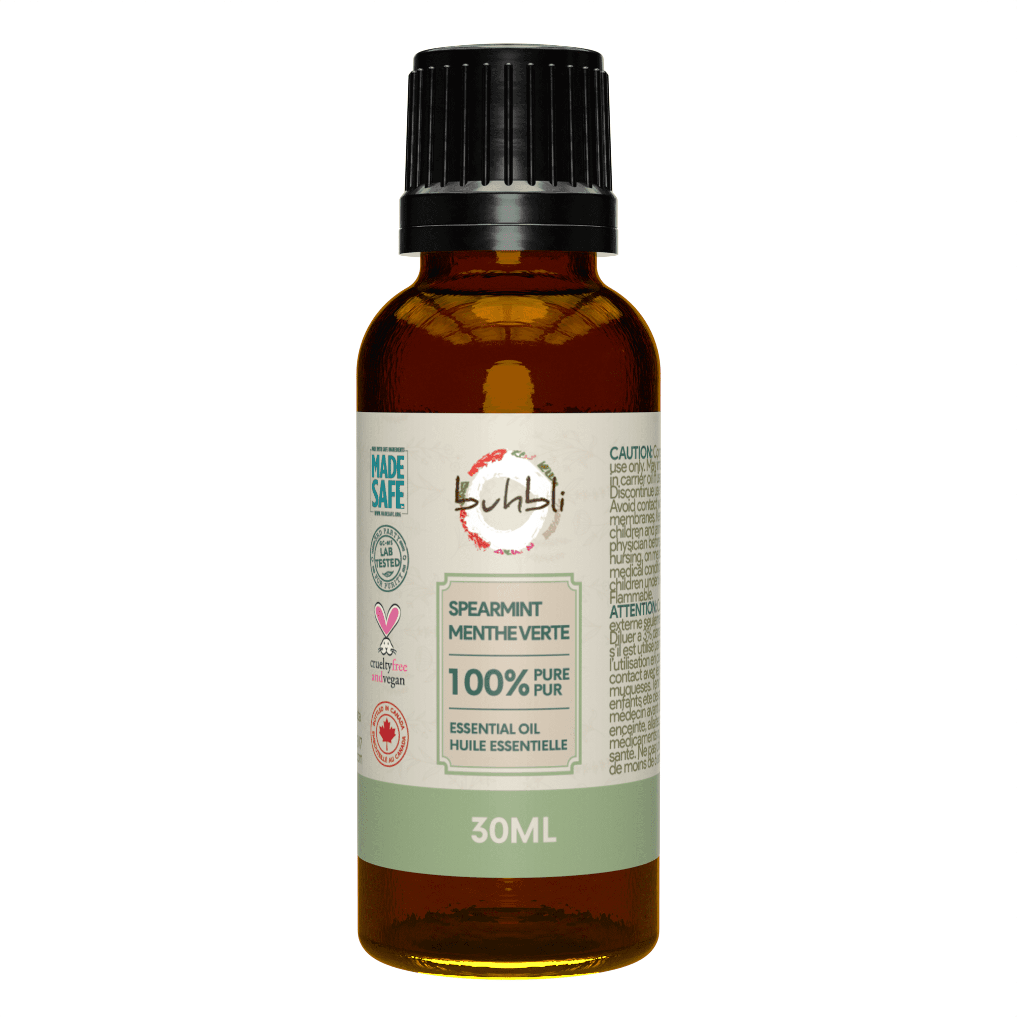 Buhbli Brands – Huile essentielle de menthe verte 100 % pure, 30 ml, entièrement naturelle et pure – Embouteillée au Canada