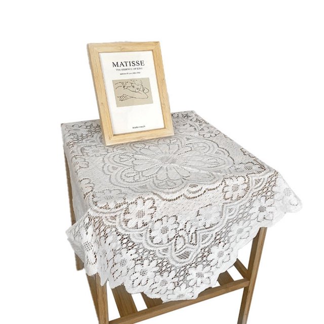 Lefu Nappe de Table Basse en Dentelle Blanche, Housse de Table Anti-Poussière, Armoire TV, Ménage
