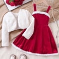 thumbnail image 4 of Splozh Ensemble de Vêtements pour Bébé Fille Printemps Automne, Ensemble 2 Pcs en Velours Rouge Robe de Noël et Manteau avec Cardigan Blanc Rouge, 5-6 Ans, 4 of 6