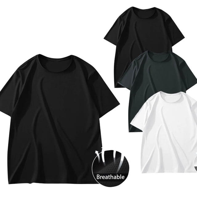 asjyhkr 3PCS Plus Size Men's Short Sleeve T-Shirt Crew Neck Tshirts Basic Plain Tees M-5XL