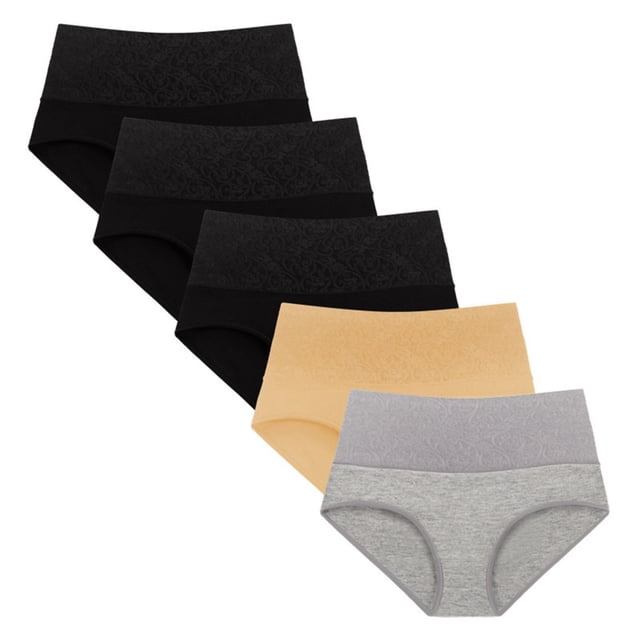 Plebaso Lot de 5 Culottes en Coton pour Femmes, Taille Haute, Extensibles, Culottes Couvrantes pour Dames, Tailles TP-6TG