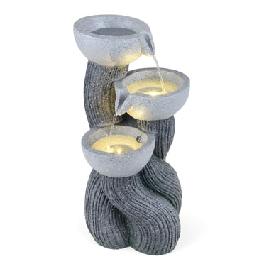 Costway 18.5"H Outdoor Water Fountain 3-Tier Cascading Bowl Tabletop Waterfall Fountain