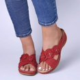 thumbnail image 2 of Womens Wedge Dress Slip on Sandals Beach Bohemian Summer Flower Leather Open Toe Mid Heel Slides Slippers, 2 of 5