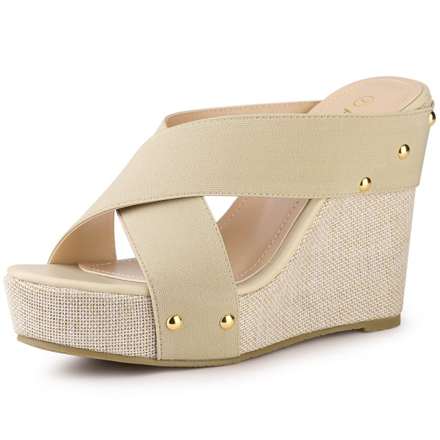 BLISSFUL STEP Women's Linen Platform Slide Wedge Open Toe Sandals
