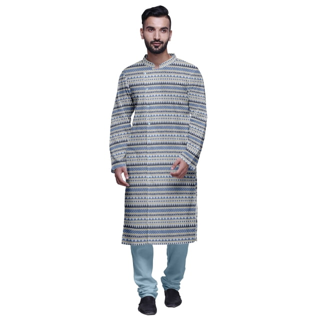 Atasi Kurta Pyjama de Designer pour Hommes Imprimé Style Angrakha Vêtements d'Été Décontractés